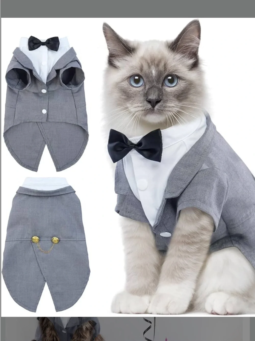 Gray Formal Cat Tuxedo with Black Bow Tie - Brand size S